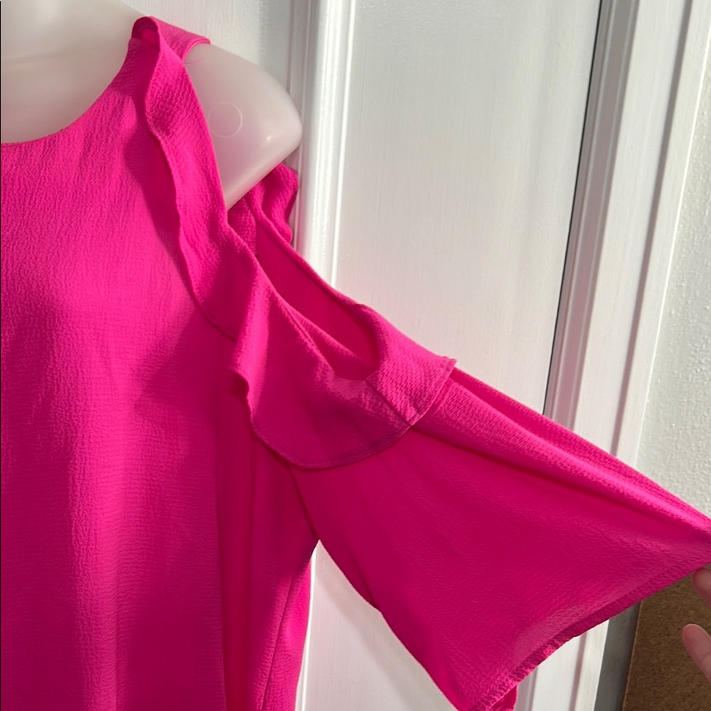 Pink Ruffle Cold Shoulder Top - Picture 3 of 4